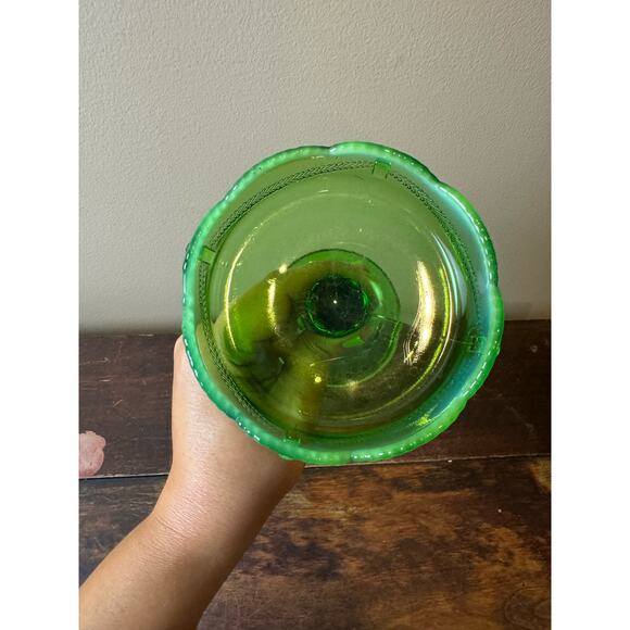 Jefferson Glass 1904 Green Opal Alpine AKA Swag Wreath & Brackets Footed Compote - Picture 4 of 13